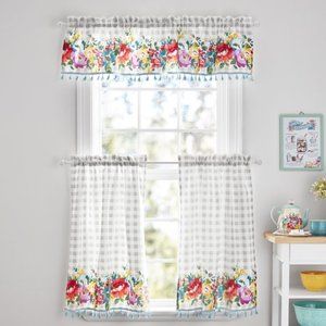 Pioneer Woman Sweet Romance Small Window Curtain Set 3Pc Tier 30"x36"Valance New